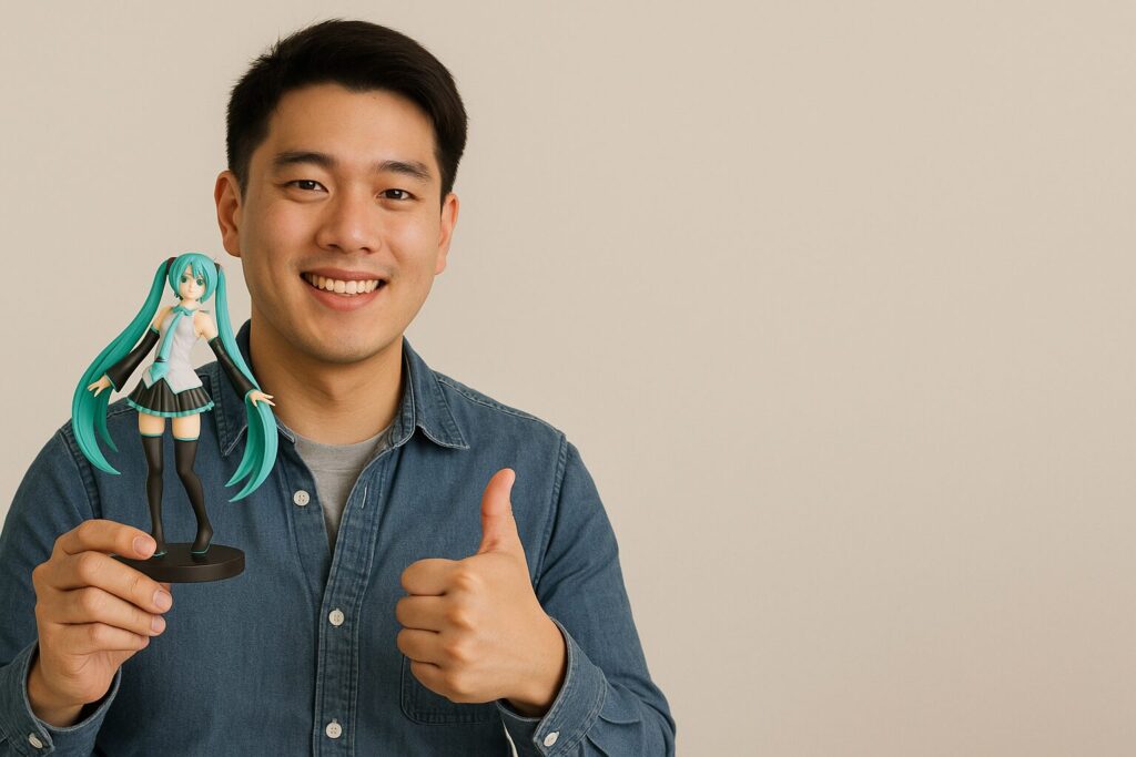 フィギュアを持つ男性