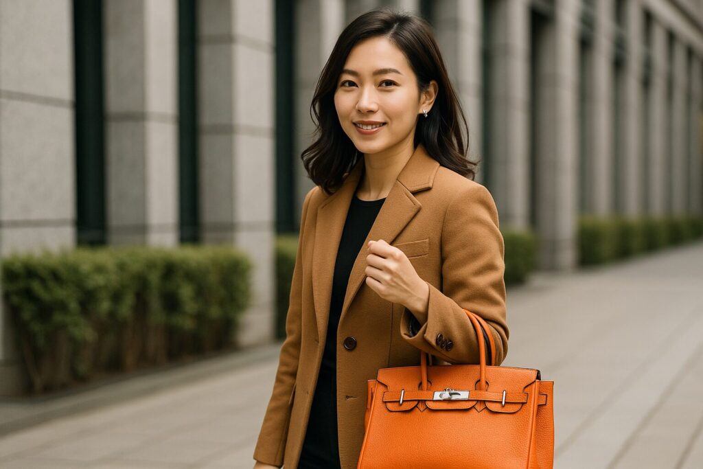 エルメスかばんを持った女性