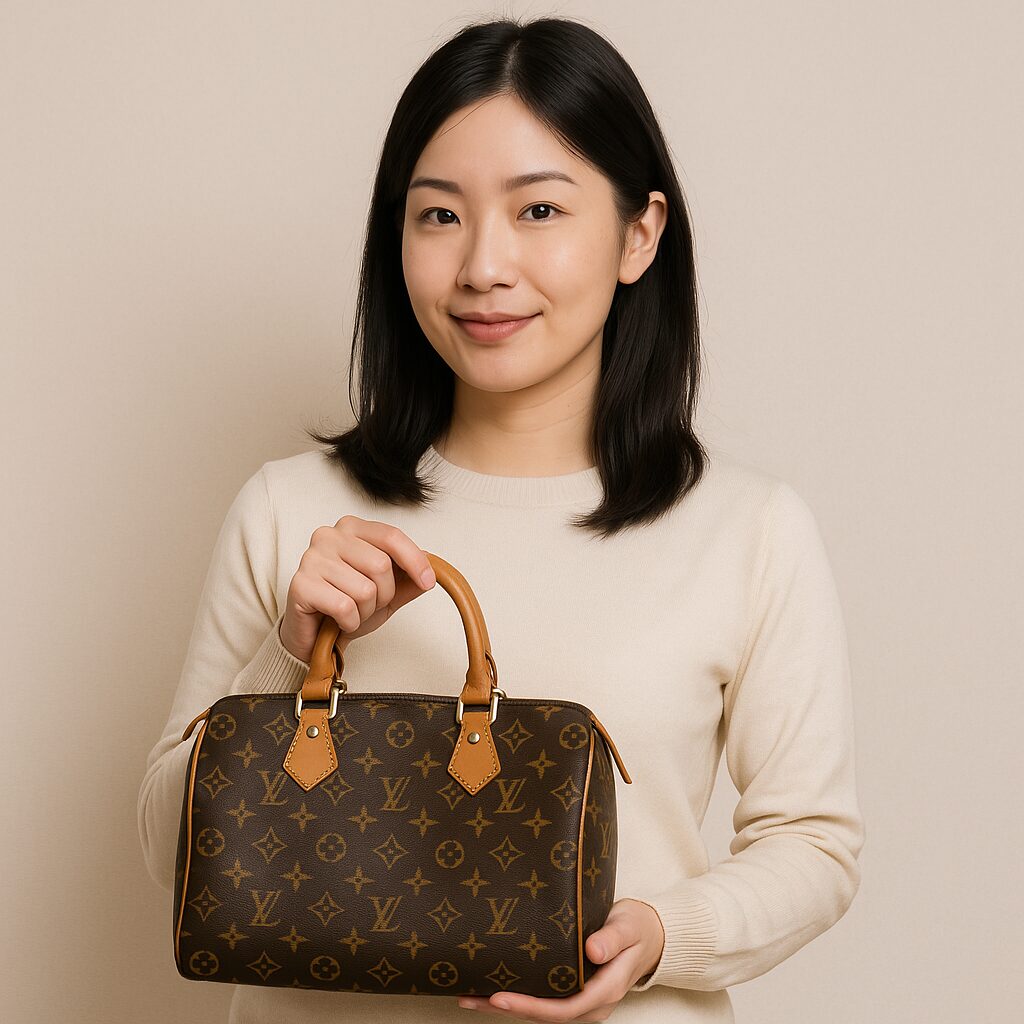 ルイヴィトンのかばんを持った女性