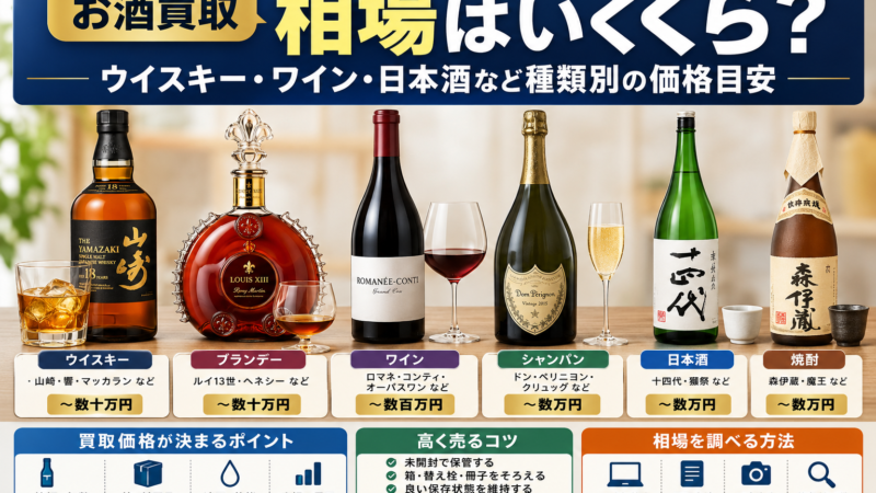 お酒の買取相場はいくら？ウイスキー・ワイン・日本酒など種類別の価格目安
